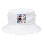 AI goddessの桜と川と青空と、ピンクの髪の女の子 Bucket Hat