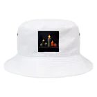 umakoiの火が灯る蝋燭とハロウィンカボチャのドット絵 Bucket Hat