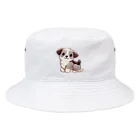 もふもふデザインストアの癒しのふわふわ、もちもち犬 Bucket Hat