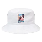 シロクマペンギンの水たまりとピンクガール Bucket Hat