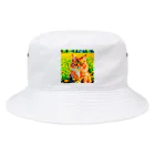 猫好きの谷の猫の水彩画/花畑のサイベリアンねこのイラスト/キジトラネコ Bucket Hat