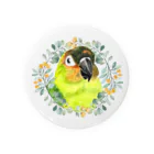 mariechan_koboの020 クロカミインコ(ハイブリッド)　オレンジ小花のリース Tin Badge