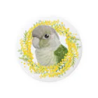 mariechan_koboの040 ウロコインコシナモン ミモザのリース 缶バッジ