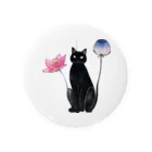 幸運のしっぽの黒猫と花 Tin Badge