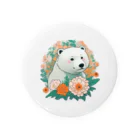 りんりんの可愛いシロクマちゃんショップ　かわいいよ！の花に囲まれている白くま Tin Badge