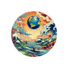 chaochao0701の浮世絵風　地球の出「Ukiyo-e style depiction of the Earth」「浮世绘风格的地球描绘」 Tin Badge