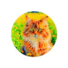 猫好きの谷の猫の水彩画/花畑のサイベリアンねこのイラスト/キジトラネコ 缶バッジ