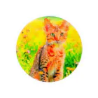 猫好きの谷の猫の水彩画/花畑のオシキャットねこのイラスト/キジトラネコ Tin Badge