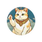 ゆまちゃんの開運雑貨屋さんの夜のミュシャ風招き猫 Tin Badge