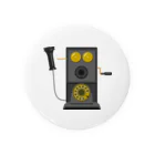 illust_designs_labのレトロな片耳受話器の片耳受話器の壁掛け電話（デルビル磁石式電話機）のイラスト  黒 受話器外しver Tin Badge