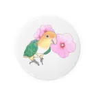 まめるりはことりのお花とシロハラインコちゃん【まめるりはことり】 Tin Badge