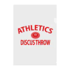 sports_tower スポーツタワーの円盤投げ・赤・陸上競技・えんばんなげ・グッズ・イラスト・Tシャツ・Discus Throw・飛距離・男子・女子・かっこいい・かわいい・選手・有力・確実・候補・部活・有望・応援・精神力・集中力・メダル クリアファイル