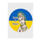 諭苑のSUZURI店のLove＆Peace観世音菩薩ウクライナ国旗背景 Clear File Folder