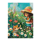 AQUAMETAVERSEのお花畑に囲まれる猫ちゃんと私 アメジスト 2846 Clear File Folder