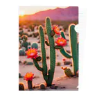 ワンダーワールド・ワンストップの夕暮れの砂漠に咲く多彩なサボテン④ クリアファイル