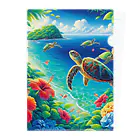 日本の風景 COOL JAPANの日本の風景:沖縄渡嘉志久ビーチの泳ぐ海がめ、Japanese scenery: Sea turtles swimming at Tokashiki Beach,Okinawa Clear File Folder