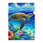 日本の風景 COOL JAPANの日本の風景:沖縄渡嘉志久ビーチの泳ぐ海がめ、Japanese scenery: Sea turtle swimming at Tokashiki Beach, Okinawa Clear File Folder