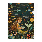 人魚堂の宝石を眺める人魚のクリアファイル Clear file of mermaid looking at jewels. クリアファイル