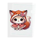 Snow-peaceの可愛いキツネのフードをかぶった子猫のイラスト Clear File Folder