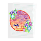 星架月の「窓際の夏」夕焼け・朝顔縁・ネコ Clear File Folder