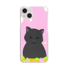 greetenの癒やし猫　黒猫 ピンク Clear Smartphone Case