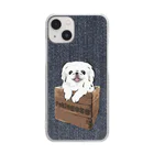 犬グッズの店しえるぶるーの箱入り犬　白ペキニーズ　デニム Clear Smartphone Case