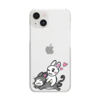 グレープオリジナルショップの猫の上に乗るウサギ Clear Smartphone Case