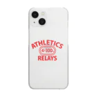 sports_tower スポーツタワーの4×100mリレー・リレー競走・赤・陸上競技・400メートルリレー走・デザイン・Tシャツ・陸上部・男子・女子・ジュニア・入賞・有力・確実・候補・有望・応援・精神力・集中力・日本人・陸上魂 クリアスマホケース