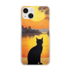 ねこねこGAMESの夕日と猫 Clear Smartphone Case