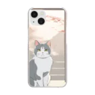 ハチワレにゃんこの軌跡の鳥居下のハチワレにゃんこ Clear Smartphone Case