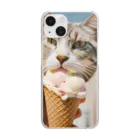 猫雑貨屋　ねこまろのアイスにかぶりつく猫 Clear Smartphone Case