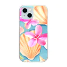 tropical artのプルメリアフラワー＆シェル　plumeria flower & shell Clear Smartphone Case