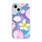 tropical artのプルメリアフラワー＆シェル　plumeria flower & shell Clear Smartphone Case