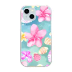 tropical artのプルメリアフラワー＆シェル　plumeria flower & shell Clear Smartphone Case