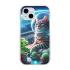 ニャーちゃんショップの宇宙船で植物を育てながら宇宙旅行している猫 Clear Smartphone Case