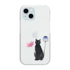 幸運のしっぽの黒猫と花 Clear Smartphone Case