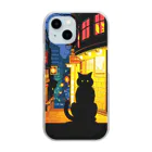 幸運のしっぽのドット黒猫さん Clear Smartphone Case