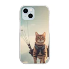 cat(゜))<<のパラシュートする猫 Clear Smartphone Case