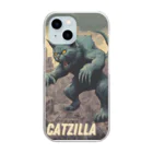 HappyFaceMarketのゴジラになりたい猫 CATZILLA クリアスマホケース