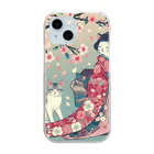 ParadigmStar　パラダイムスターの和風cat 見返り桜 Clear Smartphone Case