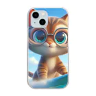 猫と紡ぐ物語のお気に入りのサーフボードでサーフィンする猫 Clear Smartphone Case