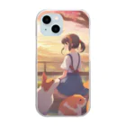 ノートニーの女の子と動物、眺める夕日 Clear Smartphone Case