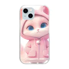 TomaTracksのピンクのパーカーをまとったクールな猫 Clear Smartphone Case