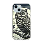 kotpopのOwl gazing from a branch Clear Smartphone Case