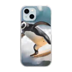 hakumenhonのサーフィンするペンギン第2弾 Clear Smartphone Case