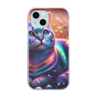 momonekokoの虹色の空を見上げる猫 Clear Smartphone Case