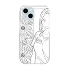 猫集めの爽やかな女性が描かれた線画 Clear Smartphone Case