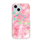 ペコりんショップのピンクフラワーバタフライ Clear Smartphone Case