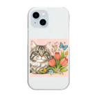 Y m @Y's shopの猫とチューリップ Clear Smartphone Case
