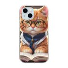 L Laurelの知的でかわいい猫が本に没頭中！ Clear Smartphone Case